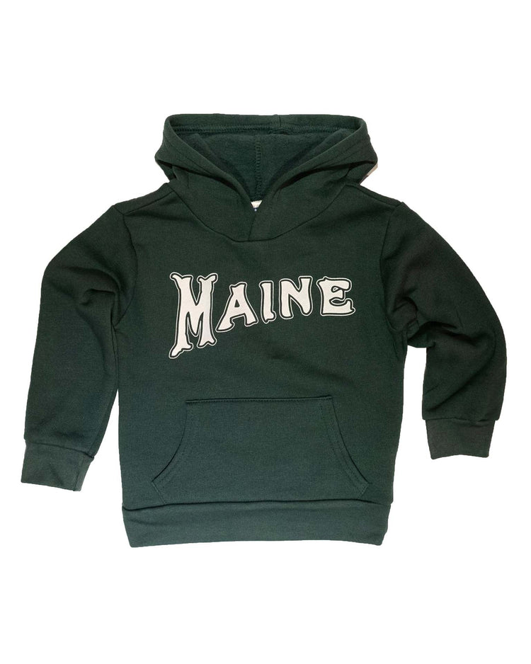 Little milo in maine boy maine hoodie in dark green