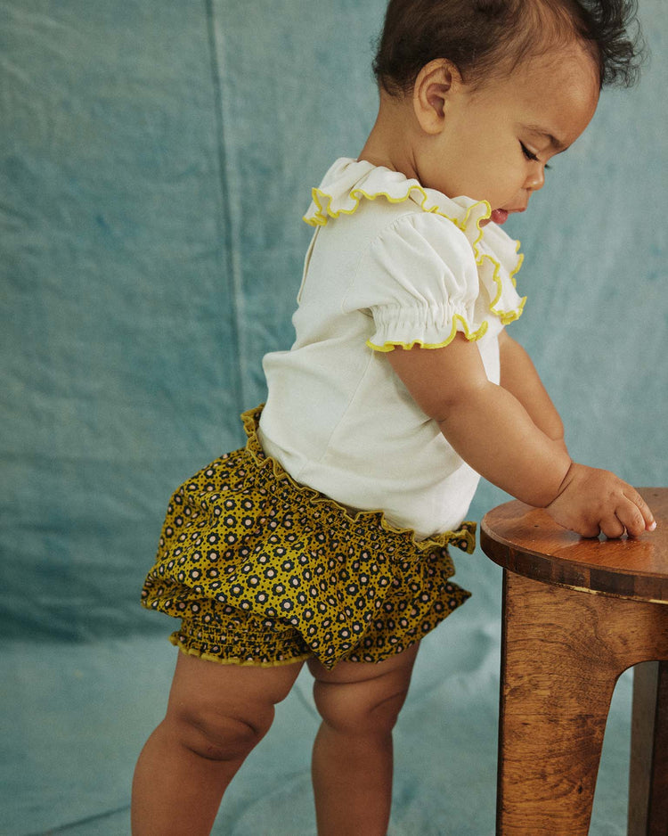 misha + puff bloomer in pistachio flower dot kids Little