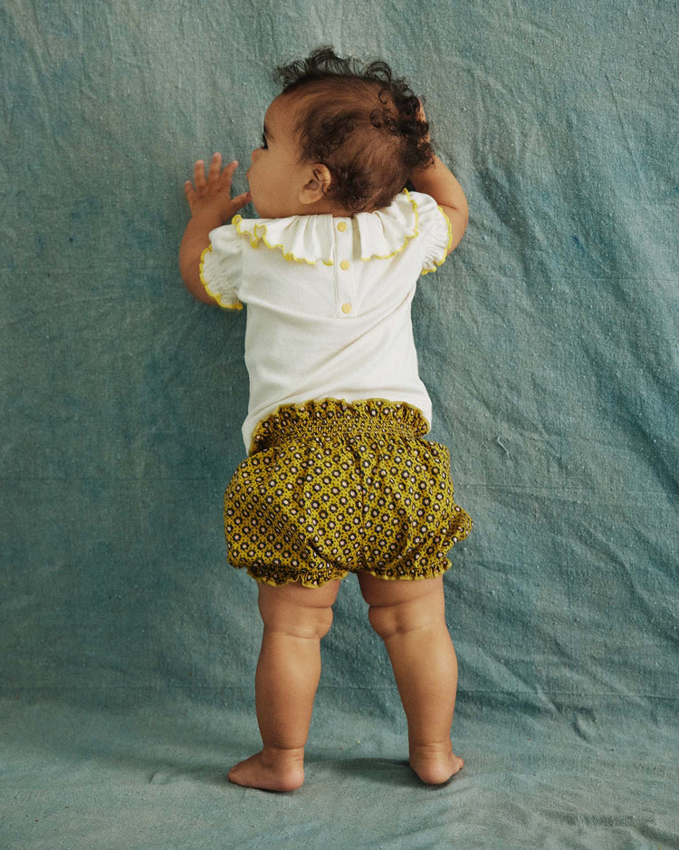 misha + puff bloomer in pistachio flower dot kids Little