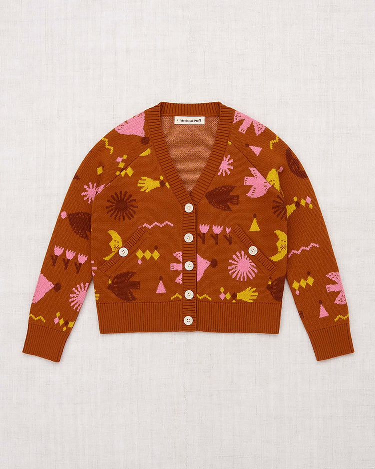 misha + puff everyday cardigan in gingerbread daleyden fête jacquard kids Little