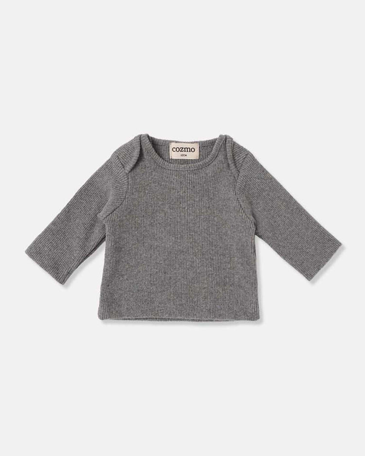 Little my little cozmo baby blair soft rib newborn top in grey