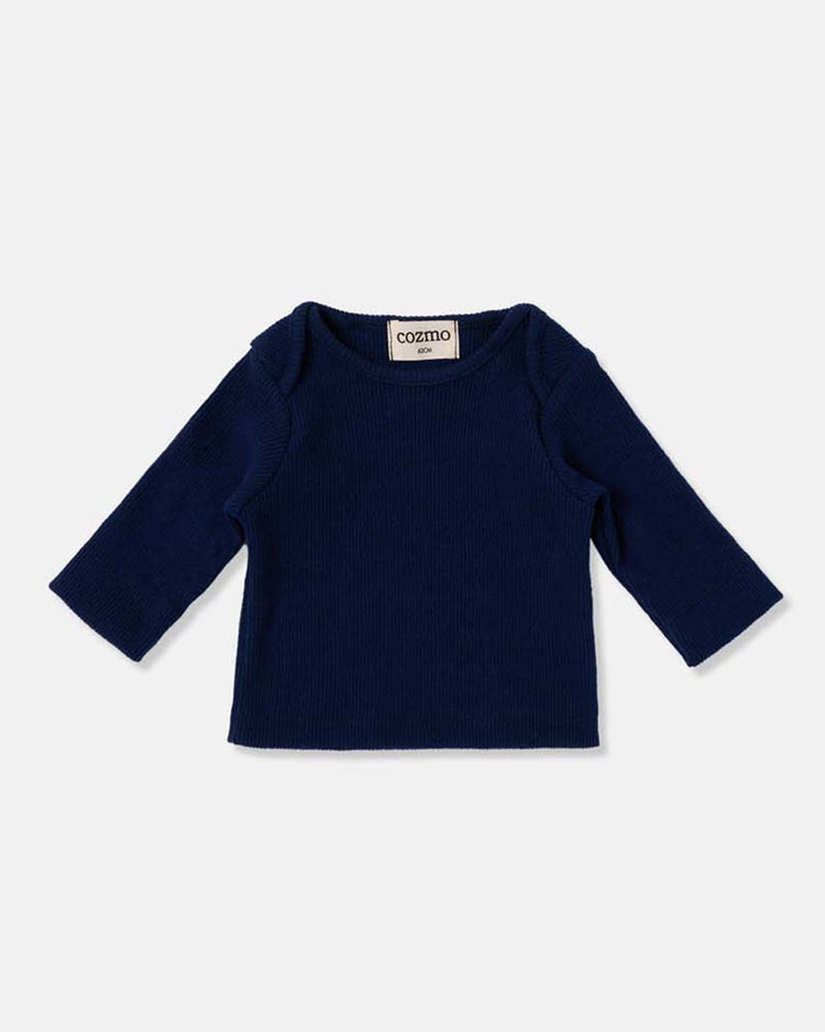 Little my little cozmo baby blair soft rib newborn top in navy