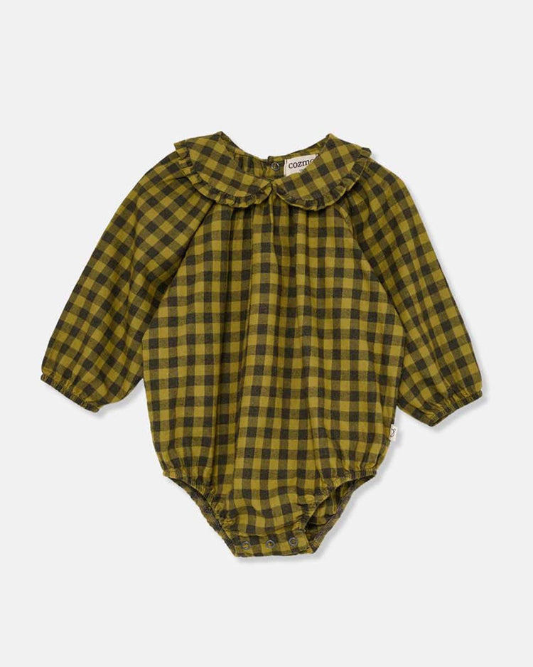 Little my little cozmo baby lucia gingham baby romper in green