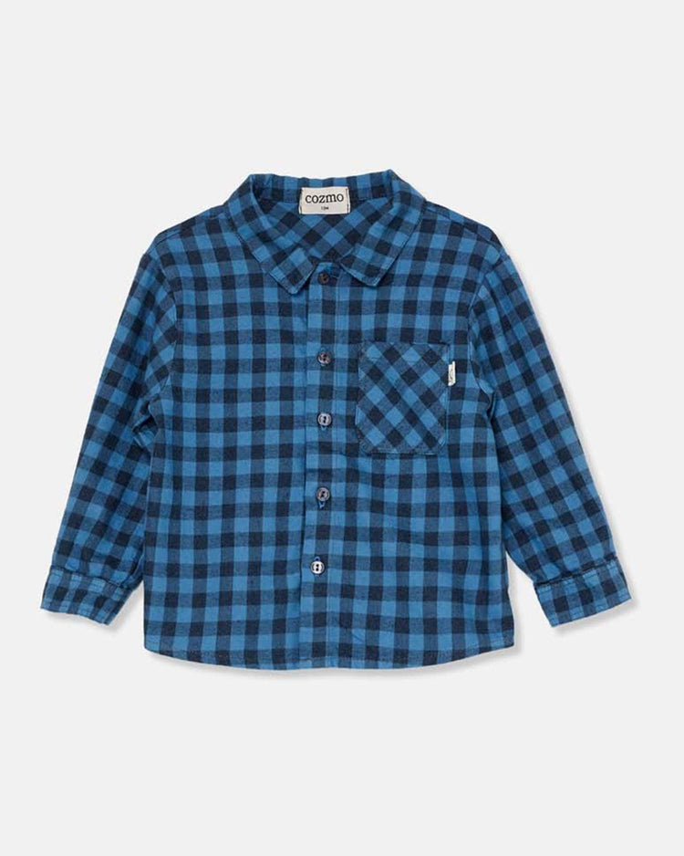Little my little cozmo baby samuel gingham baby shirt in blue