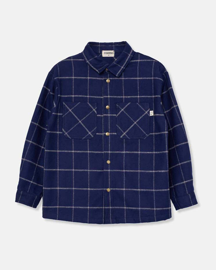 Little my little cozmo kids samuel plaid flannel shirt in navy