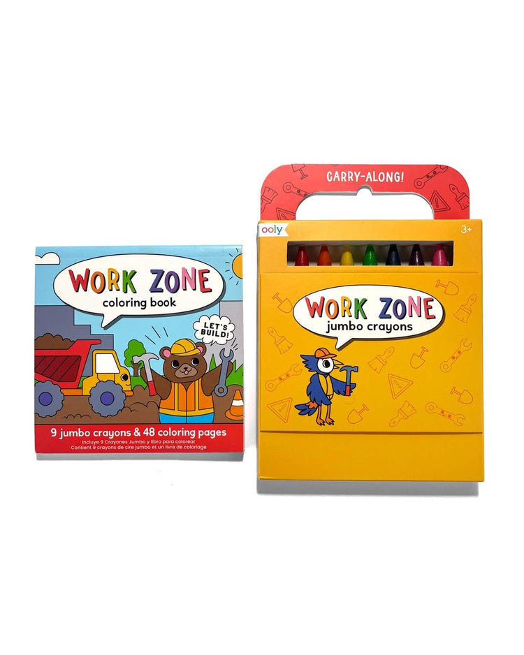 Little ooly play carry along! coloring book + crayon set work zone