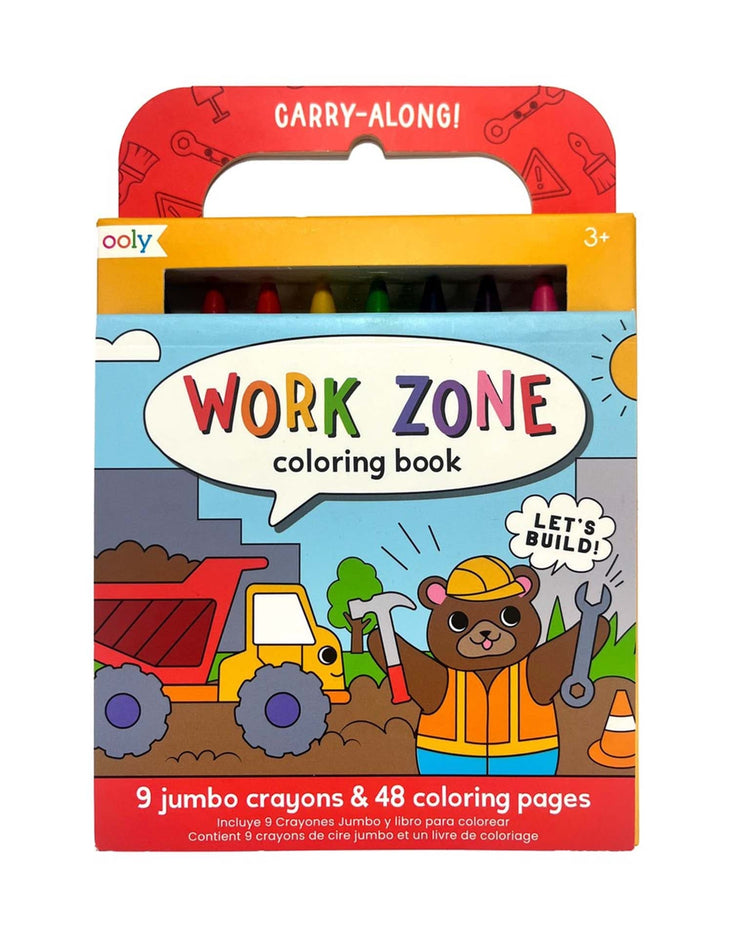 Little ooly play carry along! coloring book + crayon set work zone