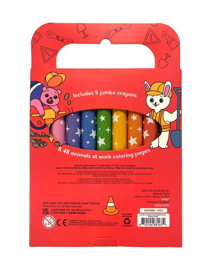 Little ooly play carry along! coloring book + crayon set work zone