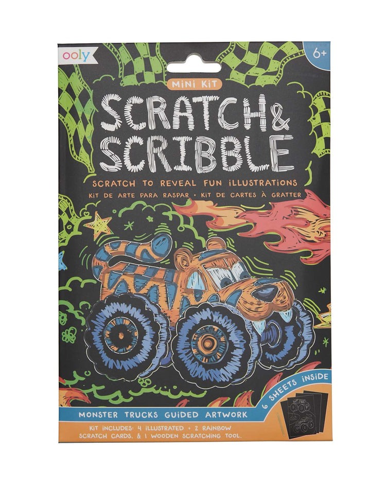 ooly mini scratch & scribble art kit: monster trucks play Little