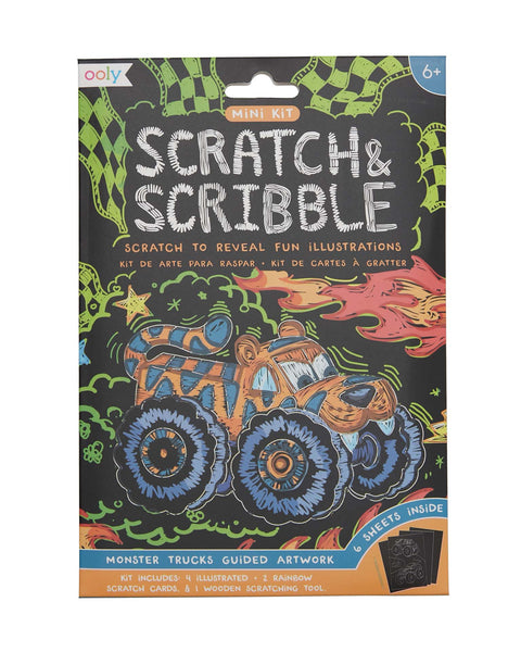 ooly mini scratch & scribble art kit: monster trucks - Little