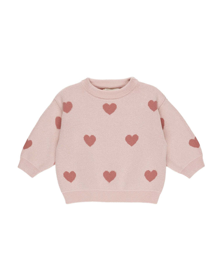 Little quincy mae baby heart knit sweater in bubblegum