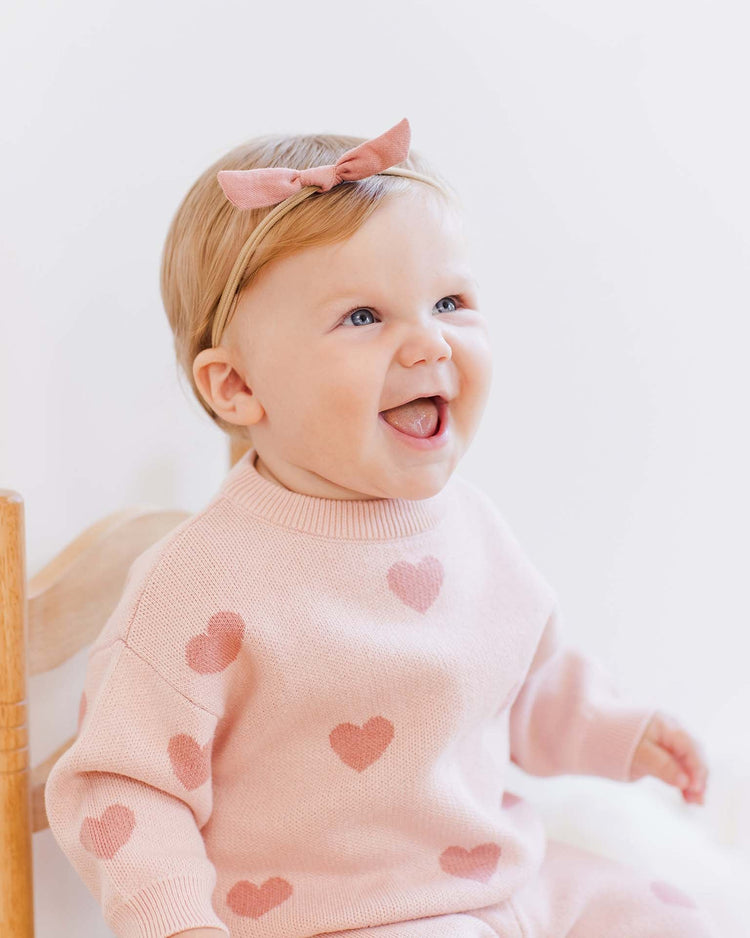 Little quincy mae baby heart knit sweater in bubblegum