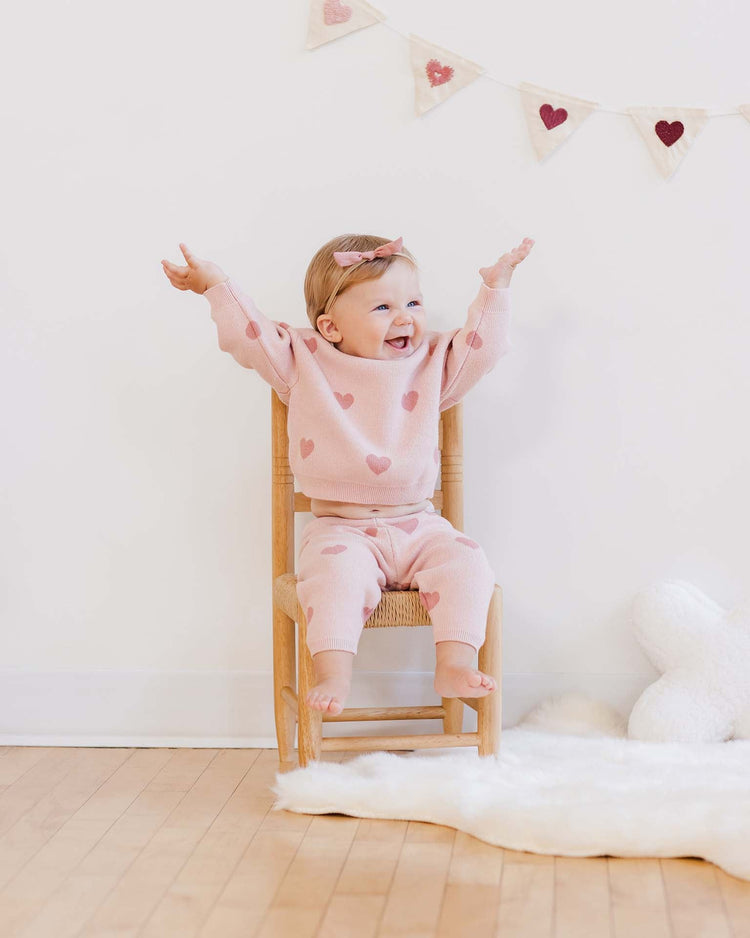 Little quincy mae baby heart knit sweater in bubblegum