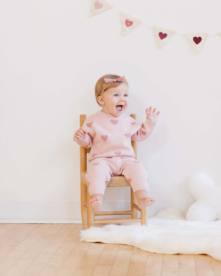 Little quincy mae baby heart knit sweater in bubblegum