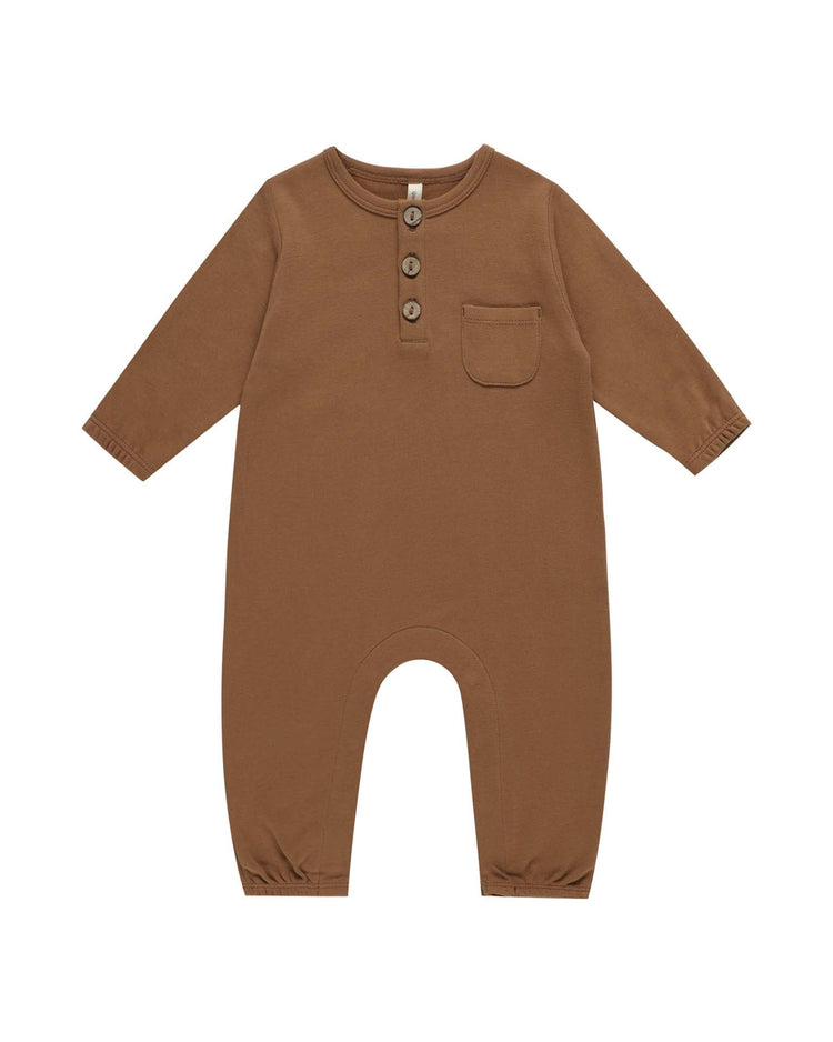 Little quincy mae baby long sleeve pocket jumpsuit in cinnamon