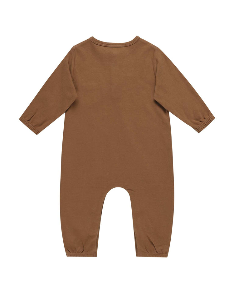 Little quincy mae baby long sleeve pocket jumpsuit in cinnamon