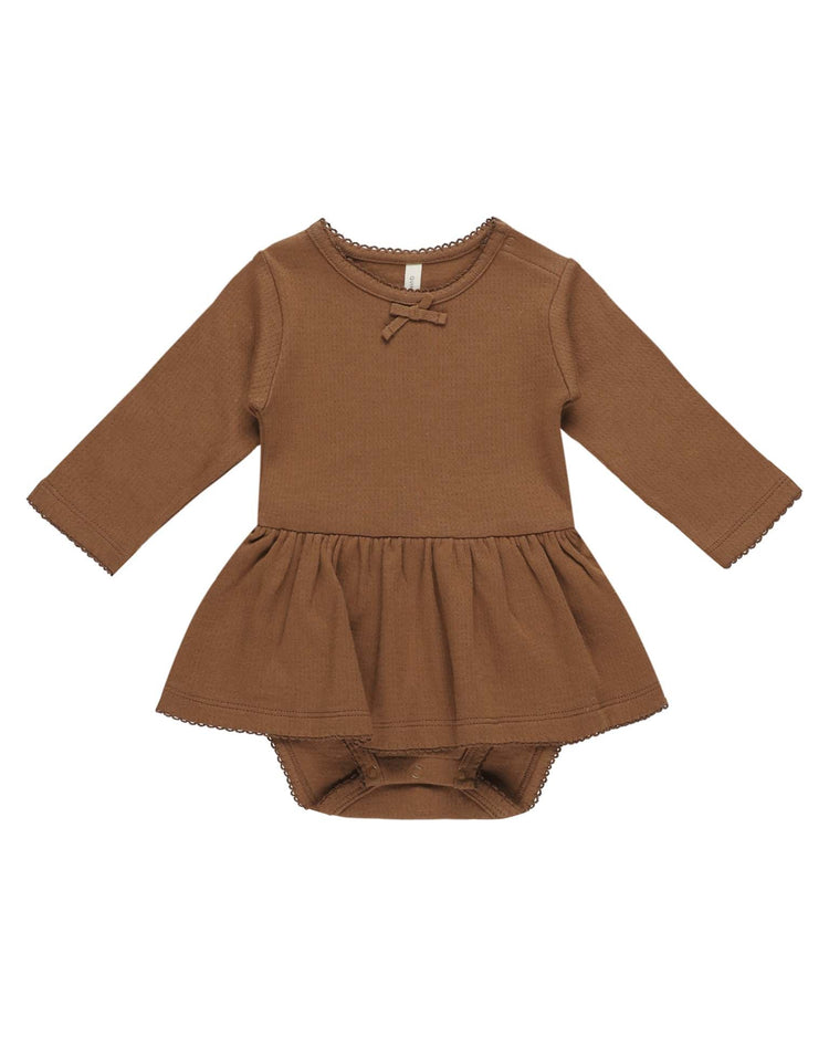 Little quincy mae baby pointelle skirted bodysuit in cinnamon