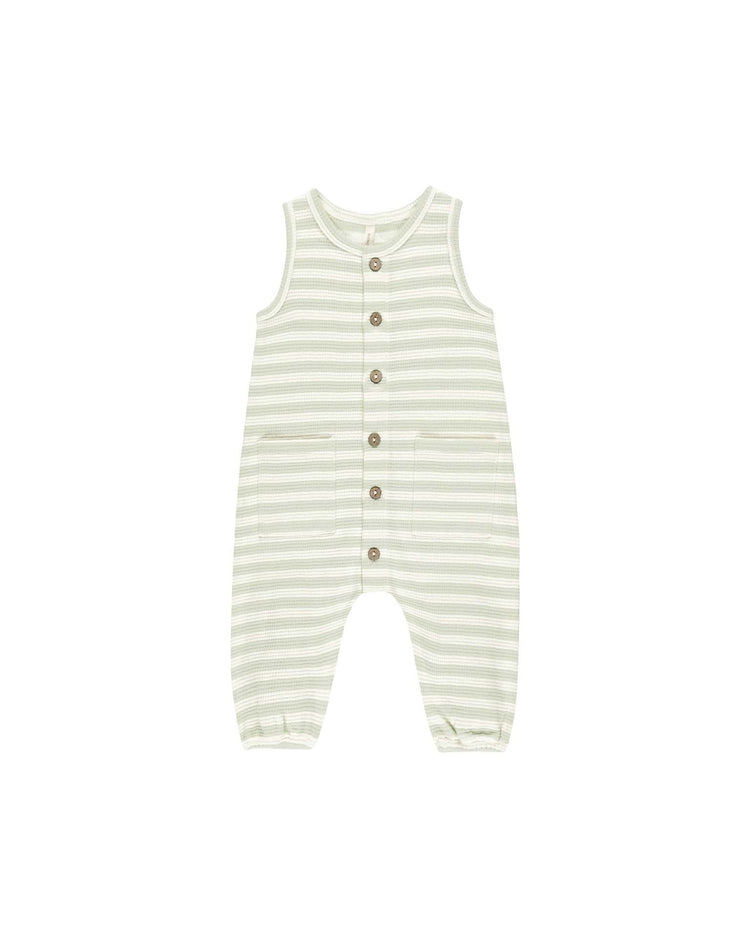 Little quincy mae baby waffle jumpsuit in mint stripe