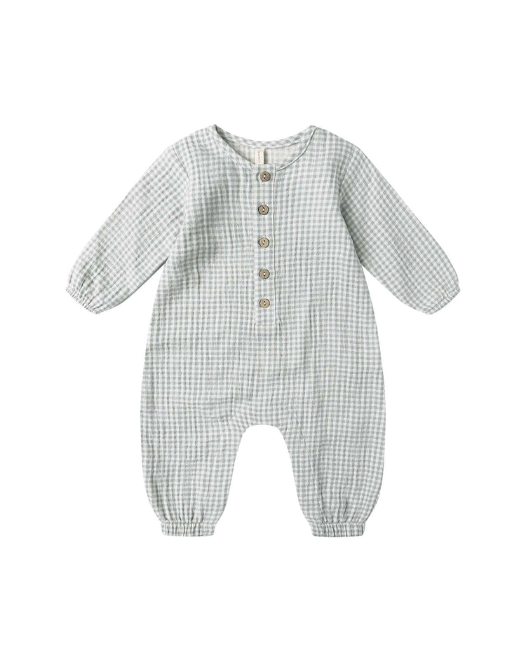 Little quincy mae baby woven jumpsuit in blue gingham