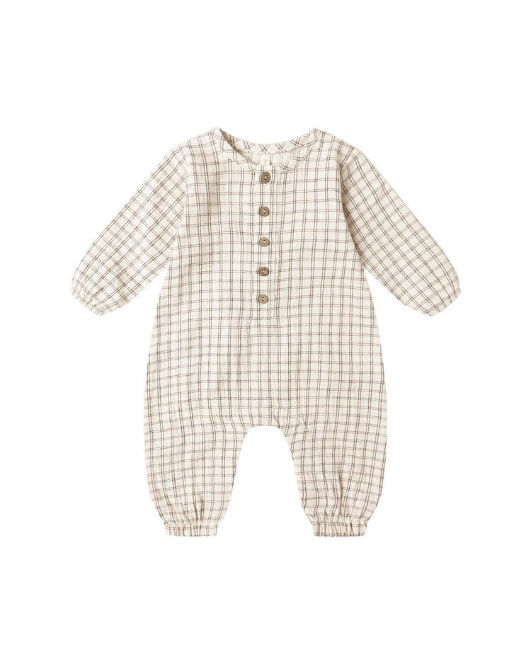 Little quincy mae baby woven jumpsuit in cedar check