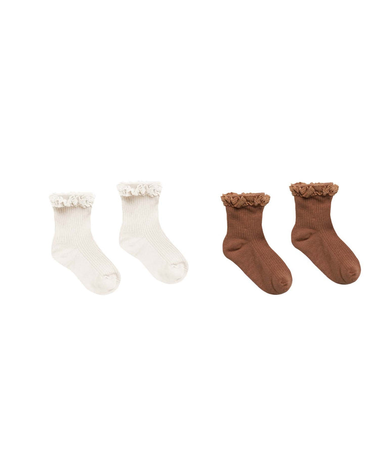Little rylee + cru accessories lace trim sock sets in saddle, ivory