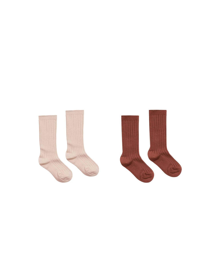 Little rylee + cru accessories ribbed socks in brick + rose