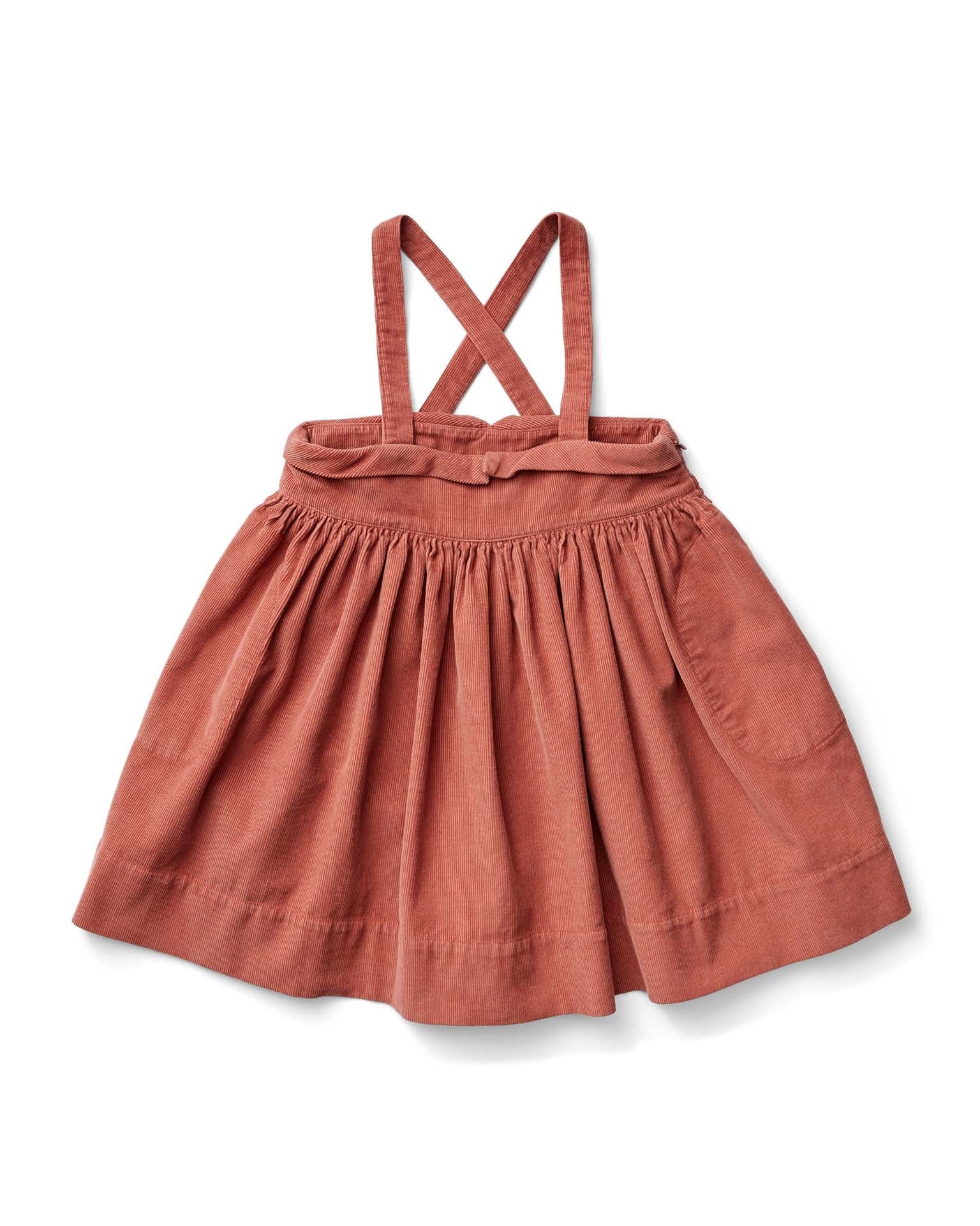 enola pinafore in terracotta