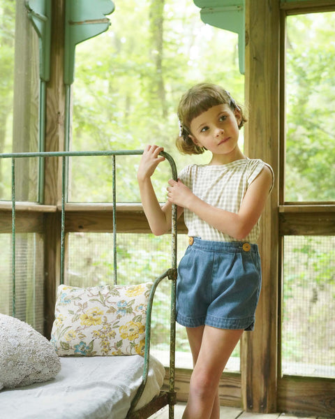 soor ploom sundae tee in gingham print, cloud at Little