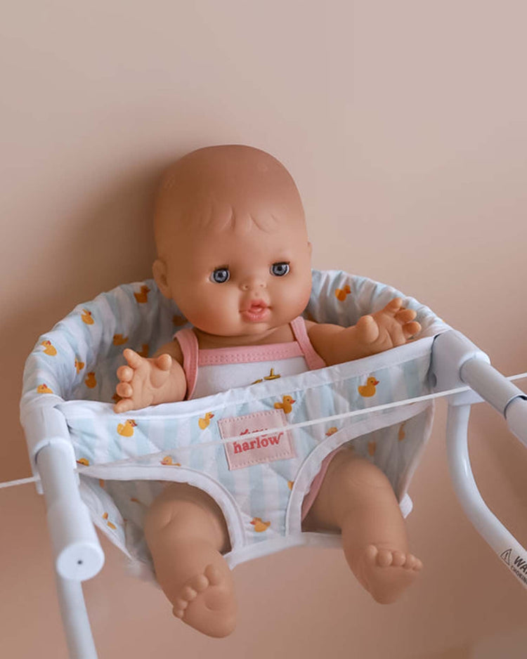 Little tiny harlow play feeding chair for dolls in blue ducky