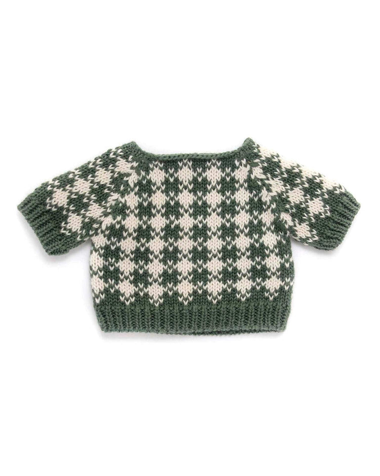 Little tun tun play bear check sweater + scarf in green