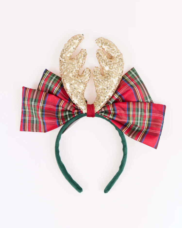 plaid bow + antlers headband