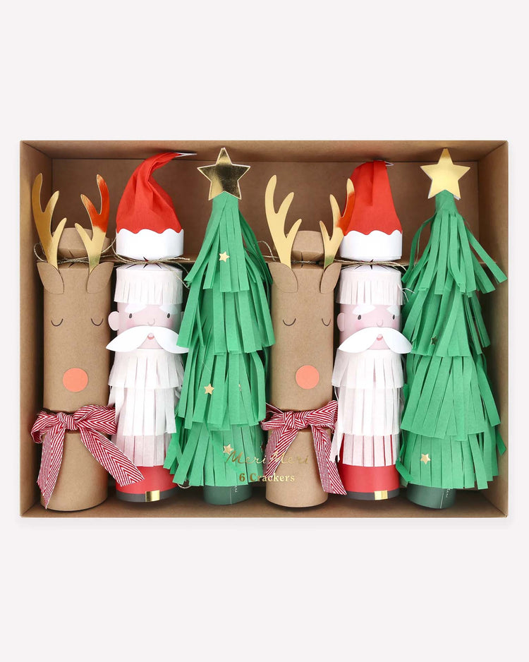 santa, reindeer & tree crackers