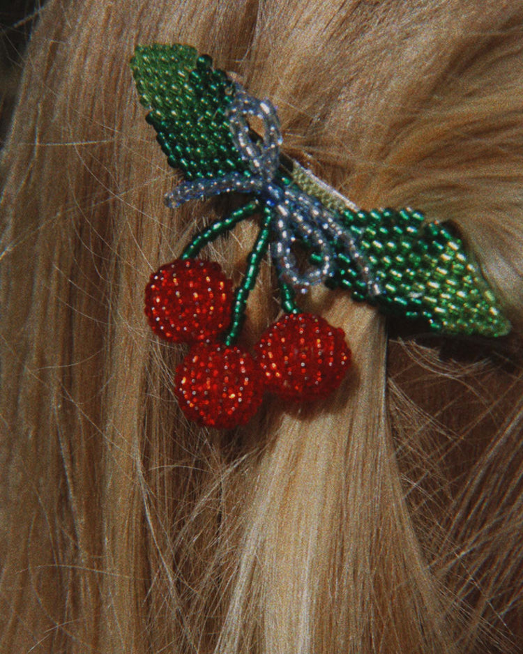 konges sløjd beaded cherry bow hair clip set accessories Little