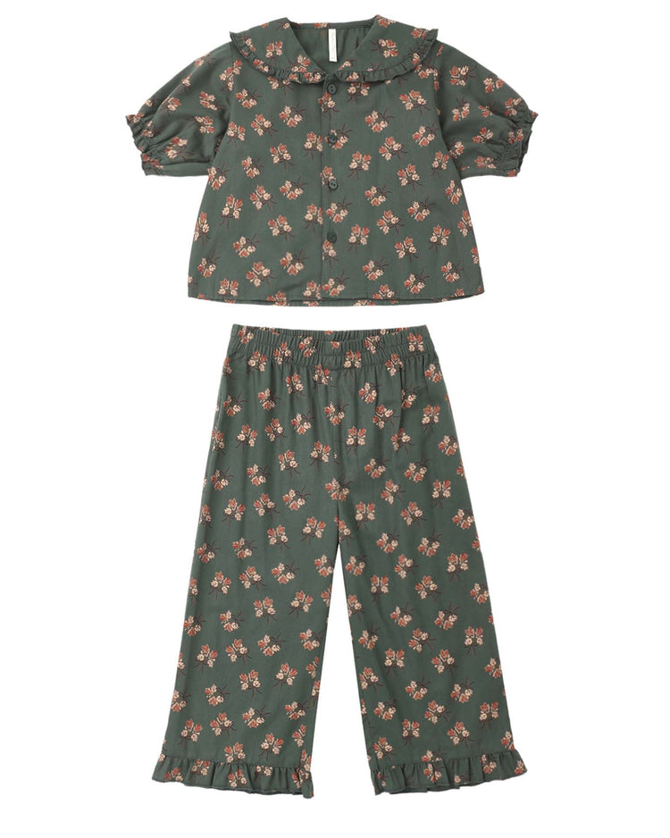 ruffle pajamas in evergreen bouquet