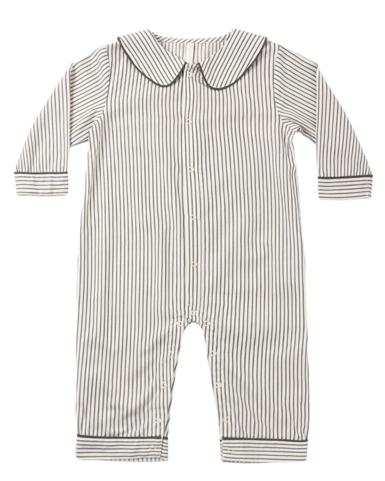 rylee + cru baby pajama romper in evergreen stripe baby Little