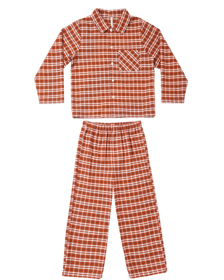 rylee + cru long sleeve pajamas in ruby plaid kids Little