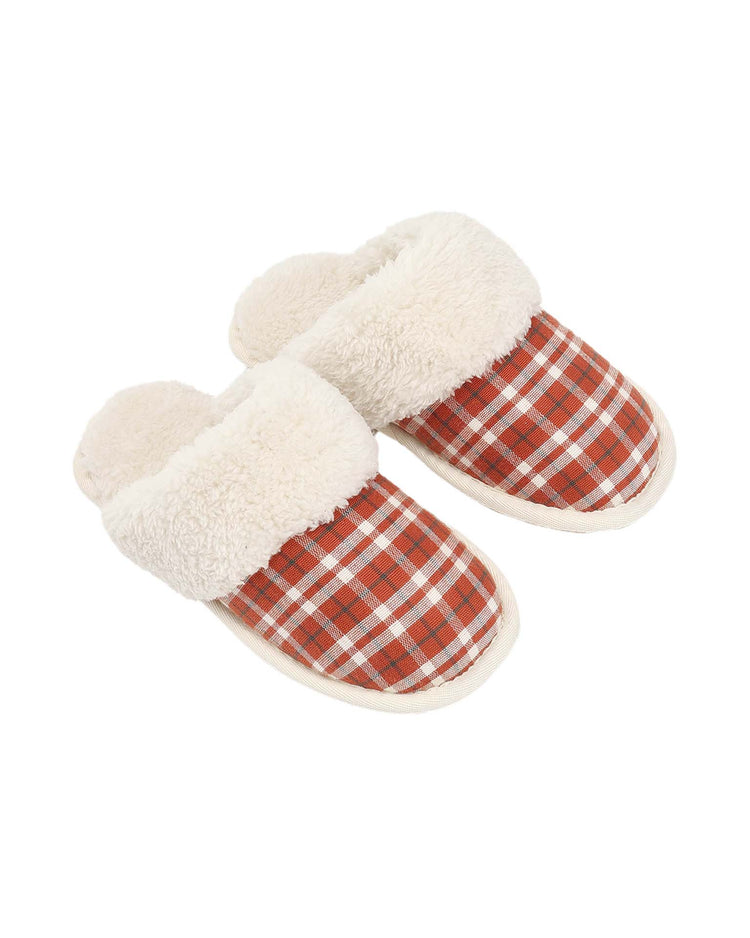 slippers in ruby plaid
