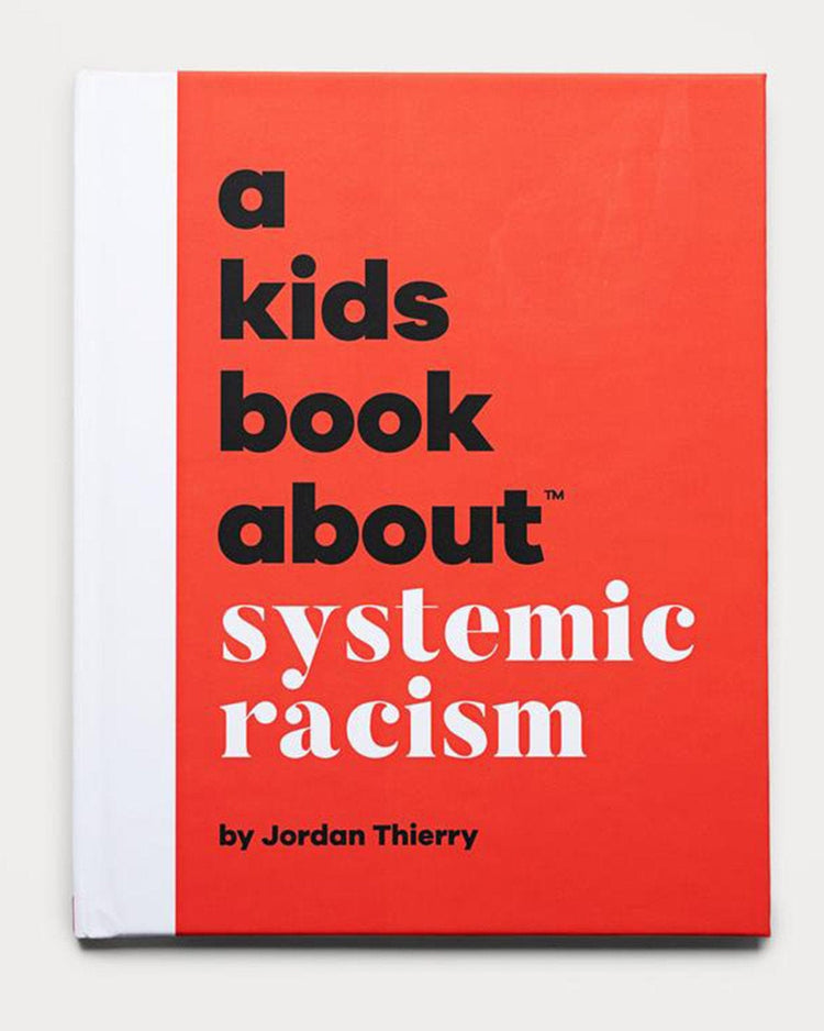 The cover features "a kids book about systemic racism" by random house, set against a bold red and white background.
