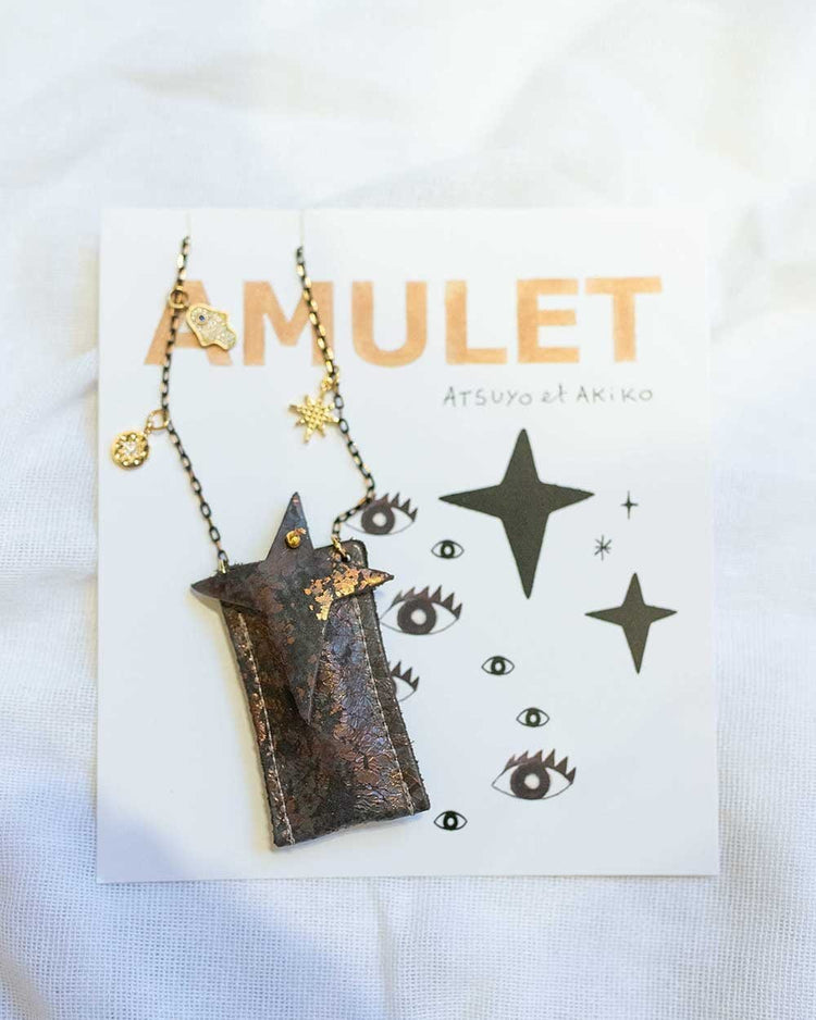 amulet crystal necklace in oxidize bronze