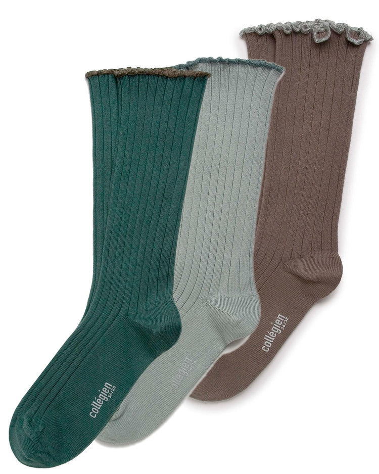Little collegien accessories 3 pack lettuce trim socks in brun de terre + aigue marine + fonds marins