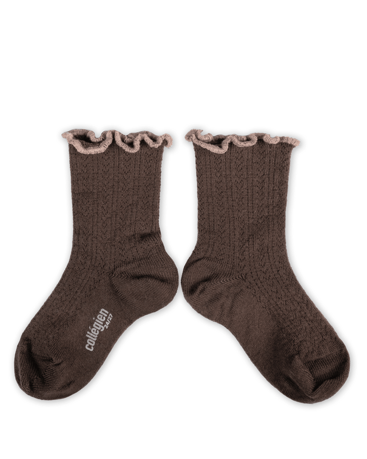 collegien ambre pointelle merino socks in chocolat au lait accessories Little