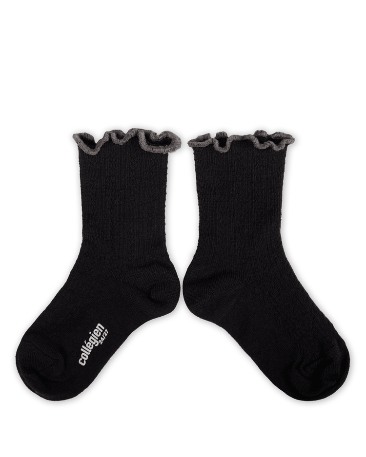 collegien ambre pointelle merino socks in noir de charbon accessories Little