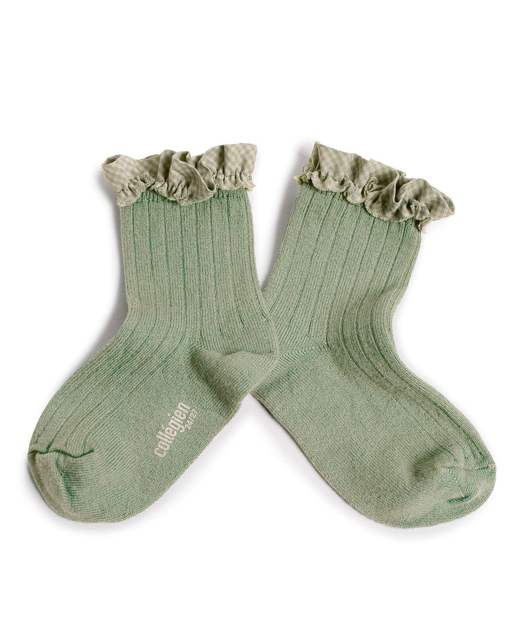 Little collegien accessories gingham ruffle ankle socks in aigue marine
