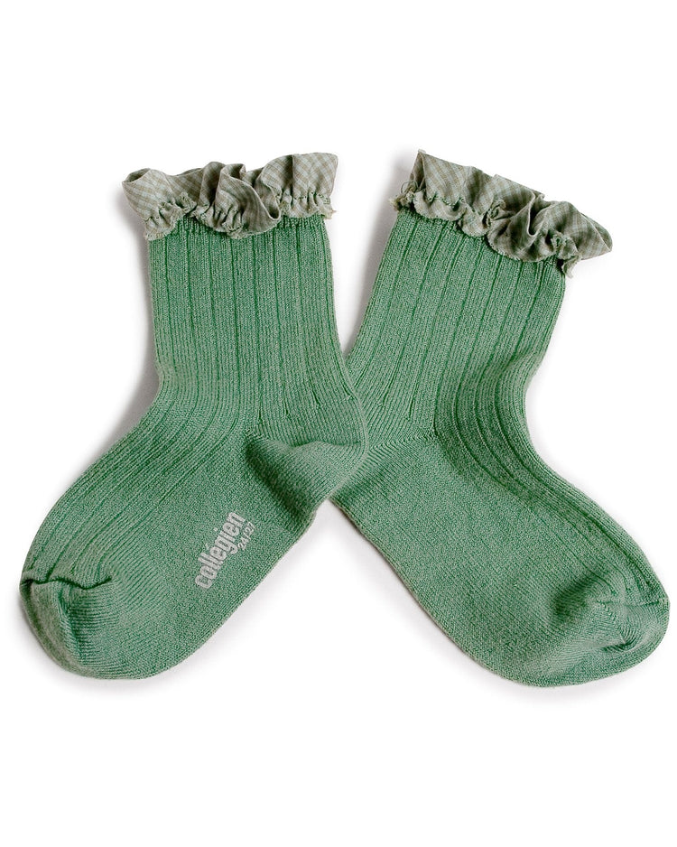 Little collegien accessories gingham ruffle ankle socks in céladon
