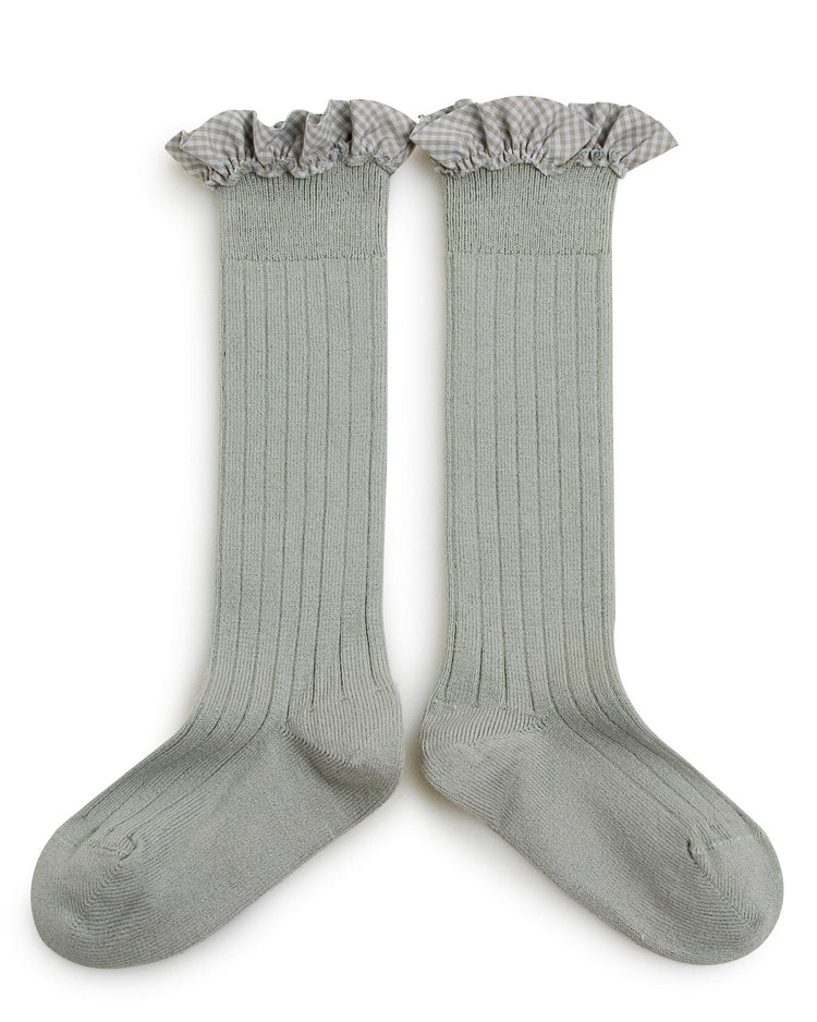 Little collegien accessories gingham ruffle knee highs in aigue marine