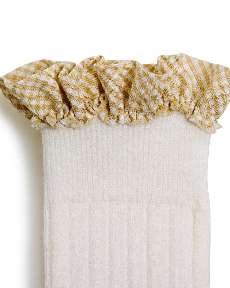 Little collegien accessories gingham ruffle knee highs in blanc neige