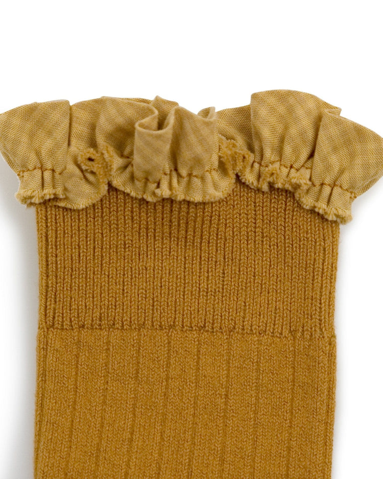 Little collegien accessories gingham ruffle knee highs in moutarde de dijon