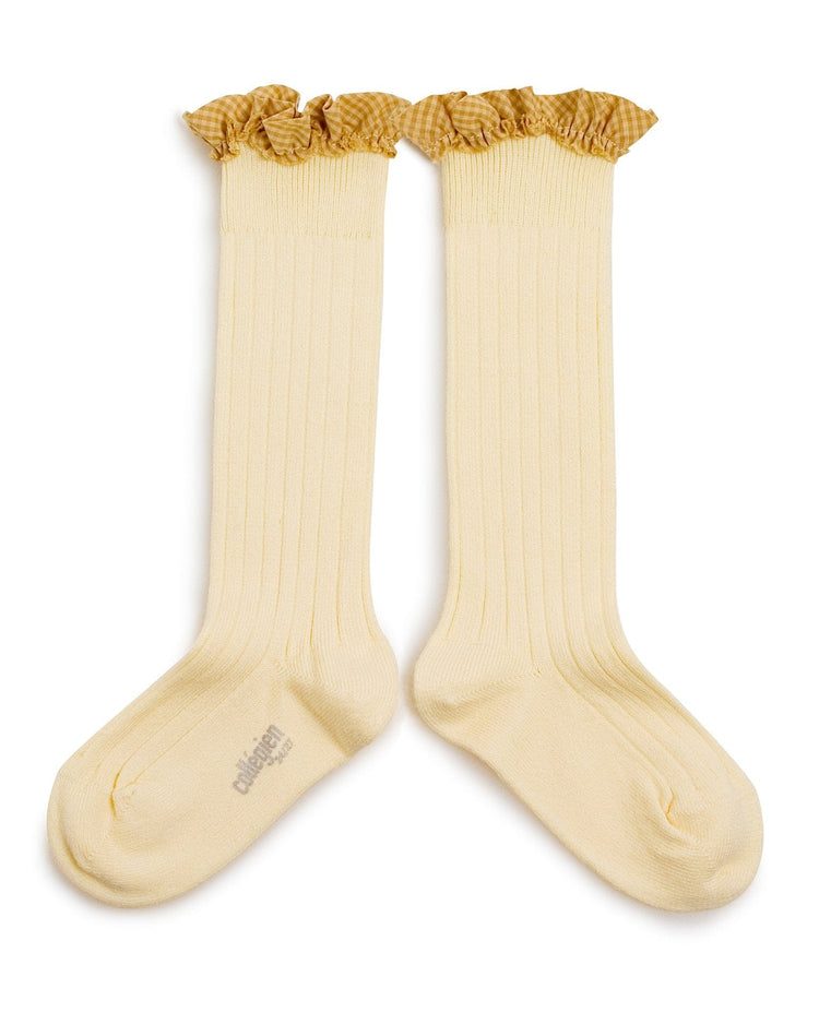 Little collegien accessories gingham ruffle knee highs in vanille