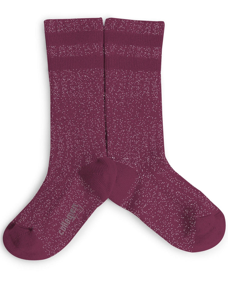 Little collegien accessories glittery varsity knee high socks in framboise