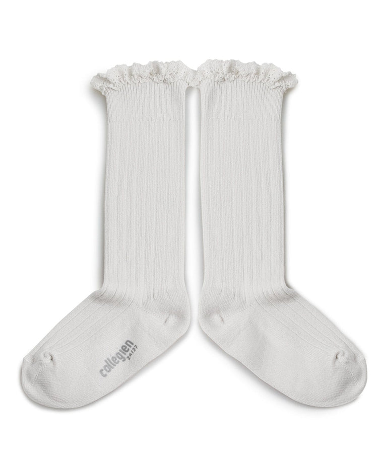 Little collegien accessories lace trim knee highs in blanc neige